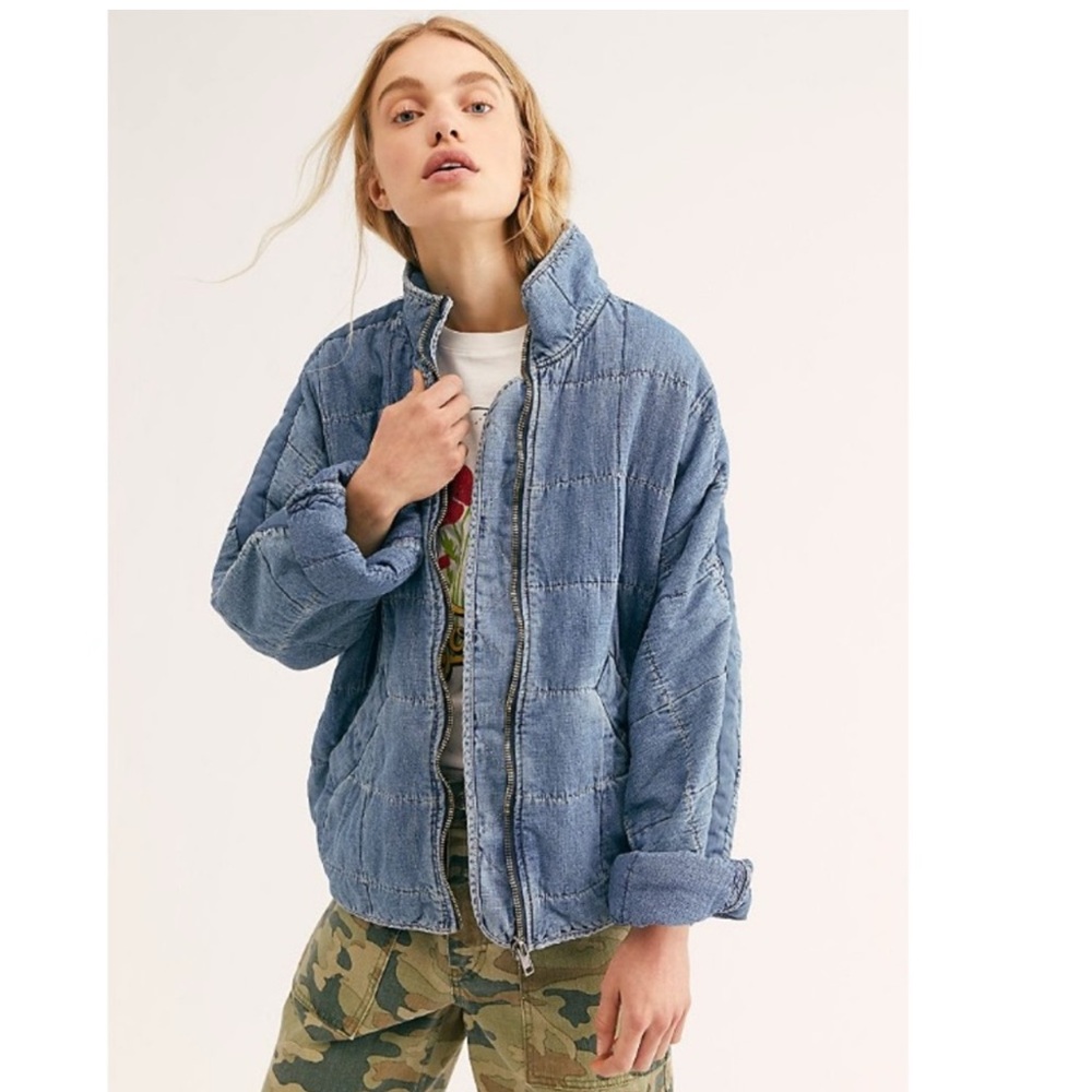 Free People Dolman Quilted Knit Jacket, Cali Indigo xL - Picture 2 of 13